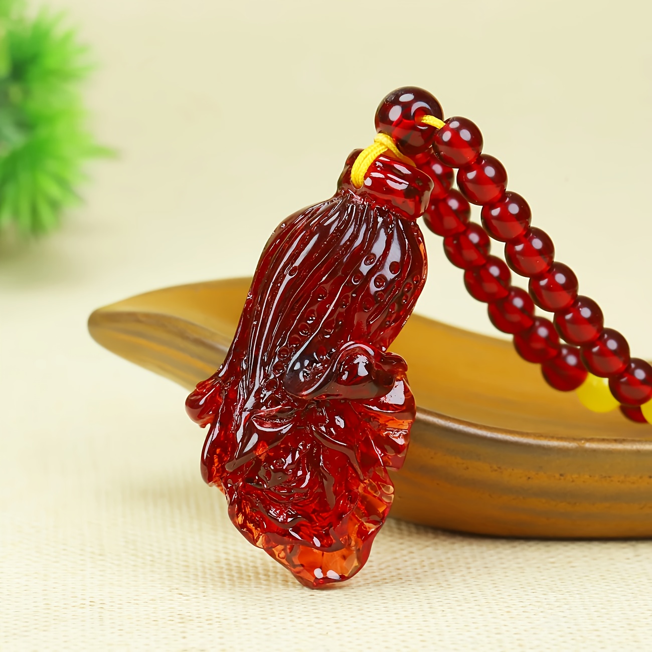 Bohemian Style Blood Red Amber Money Bag Necklace